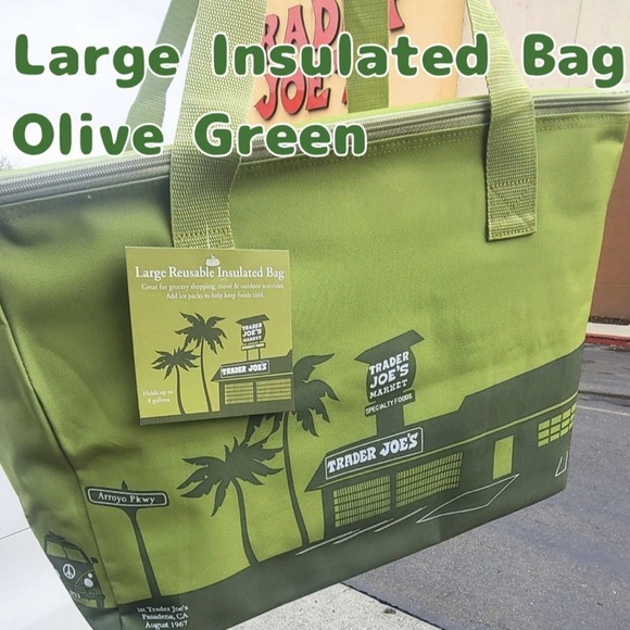 Trader Joe’s Large Reusable Insulated Tote Bag Olive Green NWT Avocado Green - Picture 1 of 3